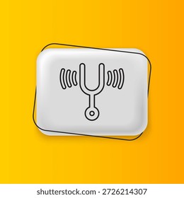 Black Musical tuning fork for tuning musical instruments icon isolated on yellow background. Silver rectangle button. Vector