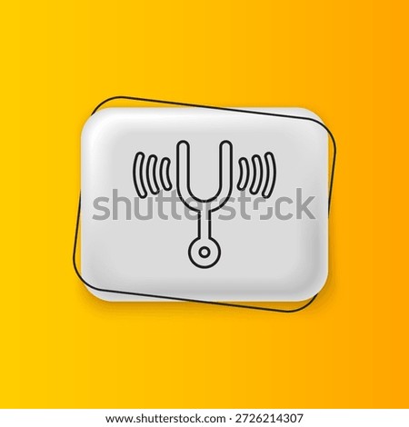 Black Musical tuning fork for tuning musical instruments icon isolated on yellow background. Silver rectangle button. Vector