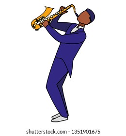 black musician jazz playing saxophone character