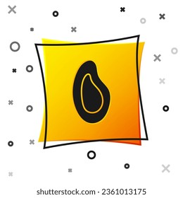 Black Mussel icon isolated on white background. Fresh delicious seafood. Yellow square button. Vector