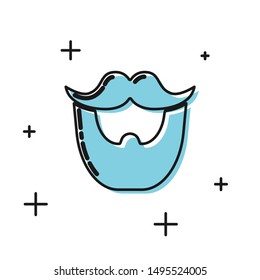 Black Mustache and beard icon isolated on white background. Barbershop symbol. Facial hair style.  Vector Illustration