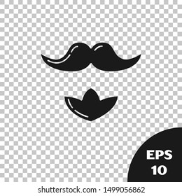 Black Mustache and beard icon isolated on transparent background. Barbershop symbol. Facial hair style.  Vector Illustration