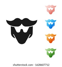 Black Mustache and beard icon isolated on white background. Barbershop symbol. Facial hair style. Set icons colorful. Vector Illustration