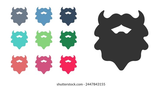 Black Mustache and beard icon isolated on white background. Barbershop symbol. Facial hair style. Set icons colorful. Vector