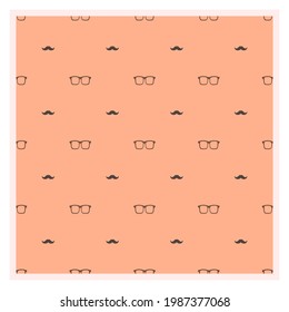 Black mustache and eyeglasses seamless pattern on orange background. It can be used for Father's Day.