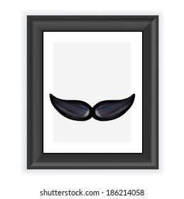 black mustache in black frame isolated on white