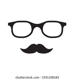 Black mustache and glasses vector icon.