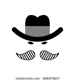 Black Mustache and Hat on a white background. Vintage style. Silhouette of a man. Vector illustration for web design or print.