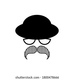 Black Mustache and Hat on a white background. Glasses. Vintage style. Silhouette of a man. Vector illustration for web design or print.