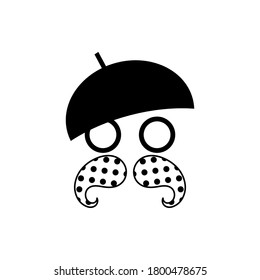 Black Mustache and Hat on a white background. Glasses. Vintage style. Silhouette of a man. Vector illustration for web design or print.