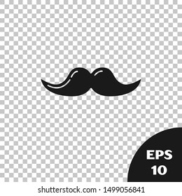 Black Mustache icon isolated on transparent background. Barbershop symbol. Facial hair style.  Vector Illustration