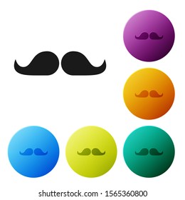 Black Mustache icon isolated on white background. Barbershop symbol. Facial hair style. Set icons colorful circle buttons. Vector Illustration