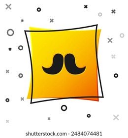 Black Mustache icon isolated on white background. Barbershop symbol. Facial hair style. Yellow square button. Vector