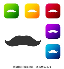 Black Mustache icon isolated on white background. Barbershop symbol. Facial hair style. Set icons in color square buttons. Vector