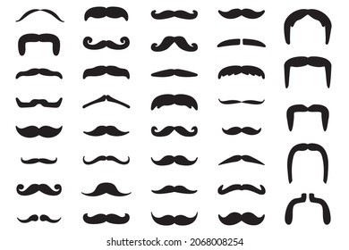 Black Mustache Icon Set. Vector illustration.