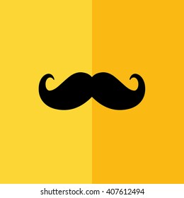Black mustache icon vector illustration. Yellow background