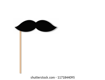 Black mustache on plastic stick isolated on white transparent background