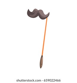 Black mustache on a stick, celebration party symbol cartoon vector Illustration