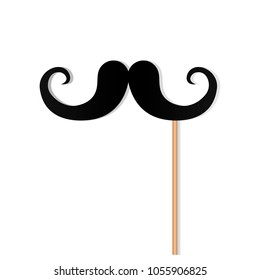 Black mustache on a stick. icon of a masquerade decor in a cartoon style. vector Illustration isolated on white background