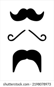 Black mustaches set isolated on white background. Silhouette black vintage mustache isolated on white background. Symbol of Fathers day, sign for Barber Shop. Retro curly hipster moustaches.