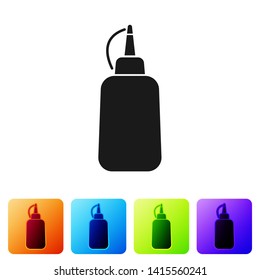 Black Mustard bottle icon isolated on white background. Set icon in color square buttons. Vector Illustration