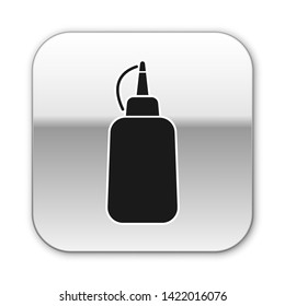 Black Mustard bottle icon isolated on white background. Silver square button. Vector Illustration