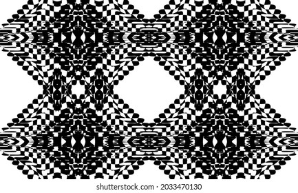 black mystical patterns in the style of op art create an optical illusion on a white background