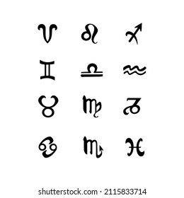 black mystical signs of the zodiac in a rectangular frame on a white background