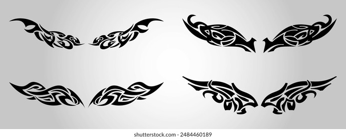 Black mystical and spiritual tribal tattoo wings set
