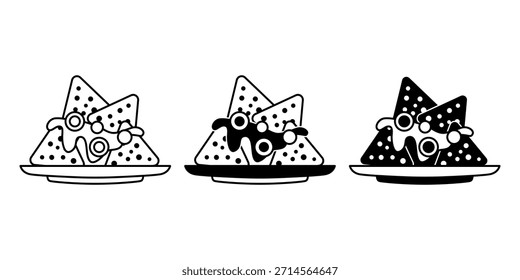 Icono de nachos negro Paquete adecuado para menús de aperitivos, conceptos de comida mexicana, comidas informales y temas de fiesta.