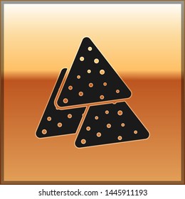 Black Nachos icon isolated on gold background. Tortilla chips or nachos tortillas. Traditional mexican fast food. Vector Illustration