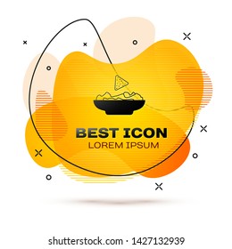 Black Nachos in plate icon isolated on white background. Tortilla chips or nachos tortillas. Traditional mexican fast food. Fluid color banner. Vector Illustration