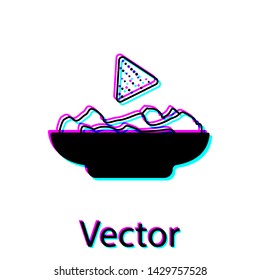 Black Nachos in plate icon isolated on white background. Tortilla chips or nachos tortillas. Traditional mexican fast food. Vector Illustration