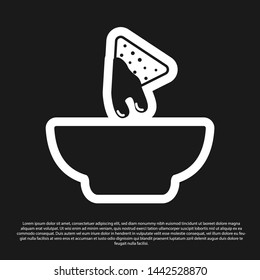 Black Nachos in plate icon isolated on black background. Tortilla chips or nachos tortillas. Traditional mexican fast food. Vector Illustration