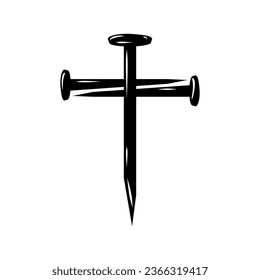 Black nails cross christian crucifix religion icon flat vector design