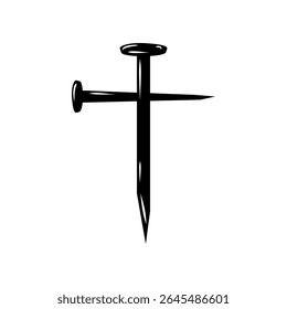 Black nails cross christian crucifix religion icon flat vector design