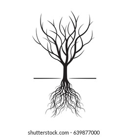 Black Naked Trees and Roots. Vector Illustration.