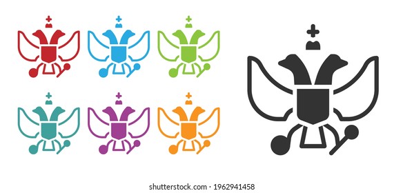 Black National emblem of Russia icon isolated on white background. Russian coat of arms two-headed eagle. Set icons colorful. Vector