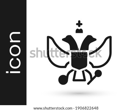 Black National emblem of Russia icon isolated on white background. Russian coat of arms two-headed eagle.  Vector