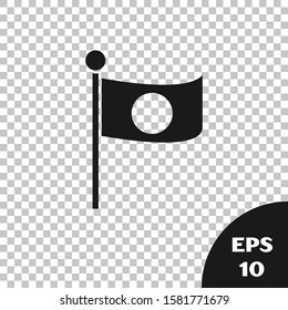 Black National flag of Japan on pole icon isolated on transparent background. Metal flagpole.  Vector Illustration