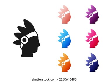 Black Native American Indian icon isolated on white background. Set icons colorful. Vector
