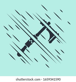 Black Native american tomahawk axe icon isolated on green background. Glitch style. Vector Illustration