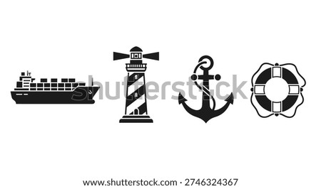 Black nautical icons on white background