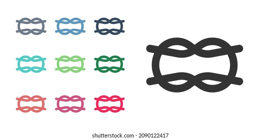 Black Nautical rope knots icon isolated on white background. Rope tied in a knot. Set icons colorful. Vector