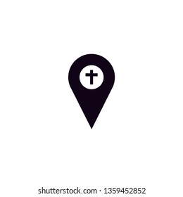 Black navigation pin church vector with white background 