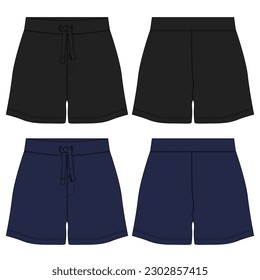 Black and navy color Sweat shorts pant vector illustration template front and back views isolated on white background