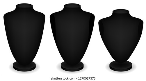 Black Necklace Mannequin Stand for jewelry Close up Isolated on White Background graphic vector