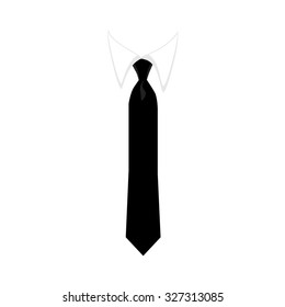 Black necktie vector icon. Vector illustration white shirt and black tie.