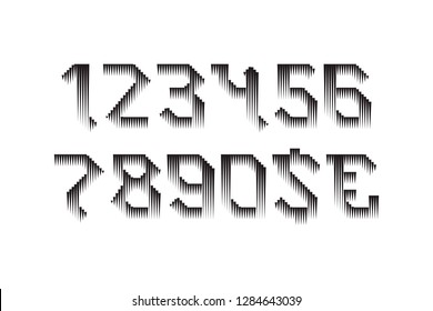 Black needle numbers with currency signs in minimal urban style.