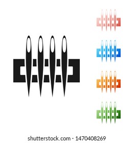 Black Needle for sewing icon isolated on white background. Tailor symbol. Textile sew up craft sign. Embroidery tool. Set icons colorful. Vector Illustration